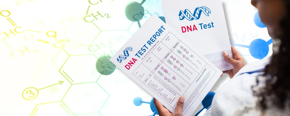 DNA test report in hand and chemistry background