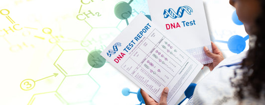 DNA test report in hand and chemistry background