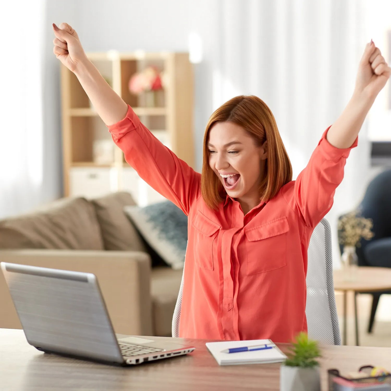 Happy Female using Laptop