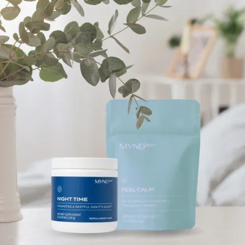 Nu Skin Singapore MYND360 Night Time and MYND 360 Feel Calm in a calming bedroom setting