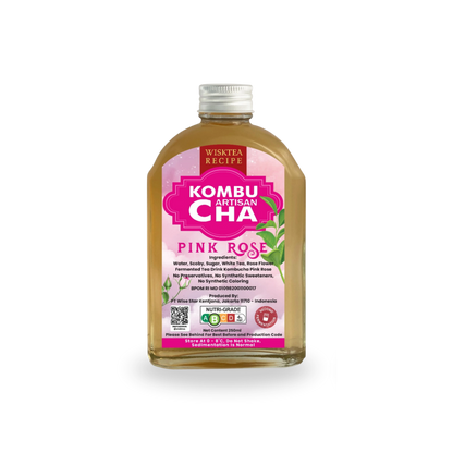 WiskTea Recipe Pink Rose Kombucha bottle, rose floral probiotic drink in Singapore